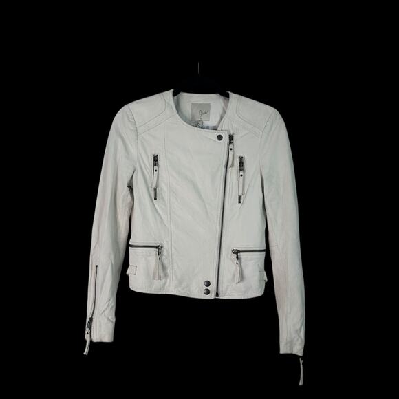 Joie Womens Lamb Leather Zip Front Jacket Size XS White Moto Biker Capsule - Picture 1 of 16